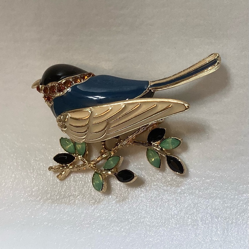 Bird Brooch Metal Enamel Crystals